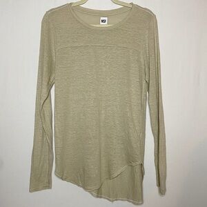 NSF Linen Blend Neutral Asymmetrical Hemline Long Sleeve Shirt